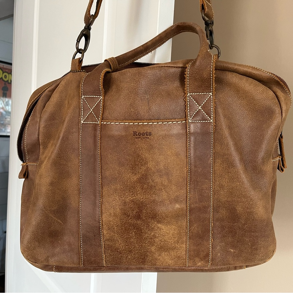 Roots Brown Duffel Bag with Genuine Leather and Rugged Design